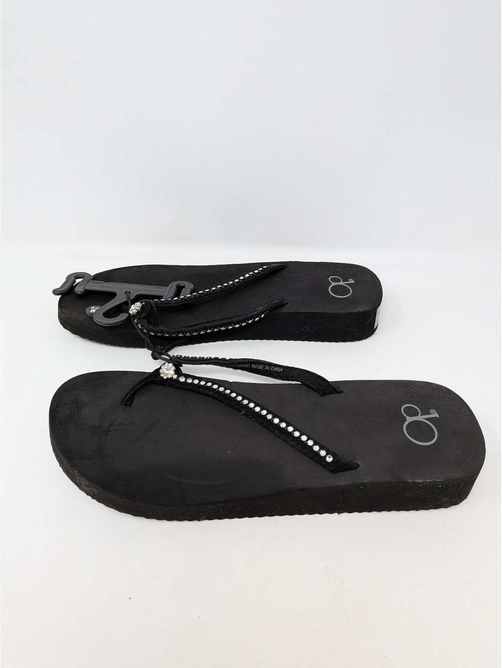 Ocean Pacific OP Black Rhinestone Platform Wedge Flip-Flops Women’s 7-8 NWT